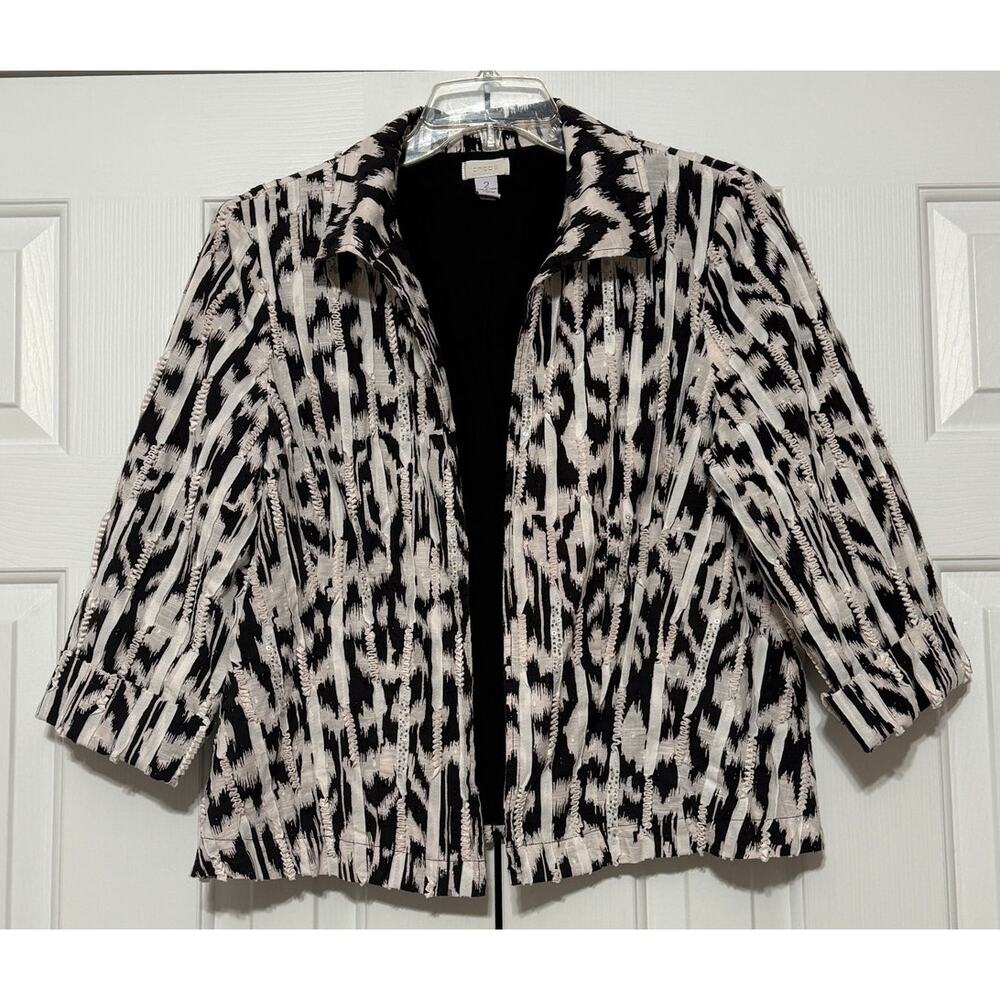 Chico's Black and White Embellished Blazer-Style Jacket, Size 2